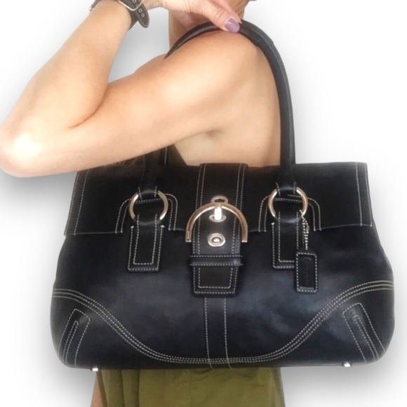 LIKE NEW! Vintage Coach Soho Black Leather Buckle Flap Satchel Bag - Picture 8 of 10
